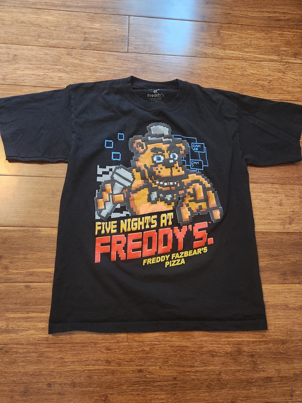 Five Nights at Freddy's Kids Boys Pizza Black Short Sleeve Tee Shirt, Medium